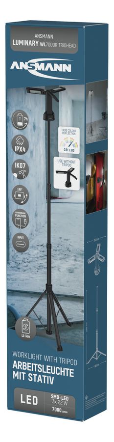 Arbeitsleuchte Triohead 7000R inkl. Tripod wiederaufladbar - 44W, IPX4, USB-Ladung