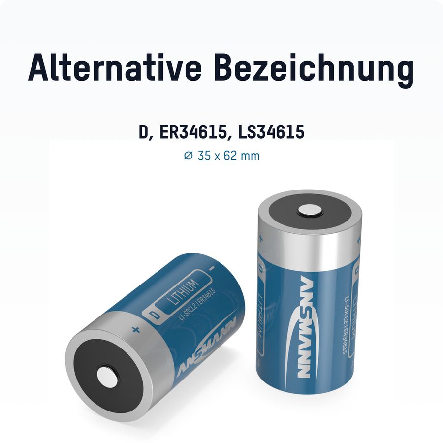 Lithium-Thionylchlorid Batterie ER34615 / D - 3.6V, 19000mAh