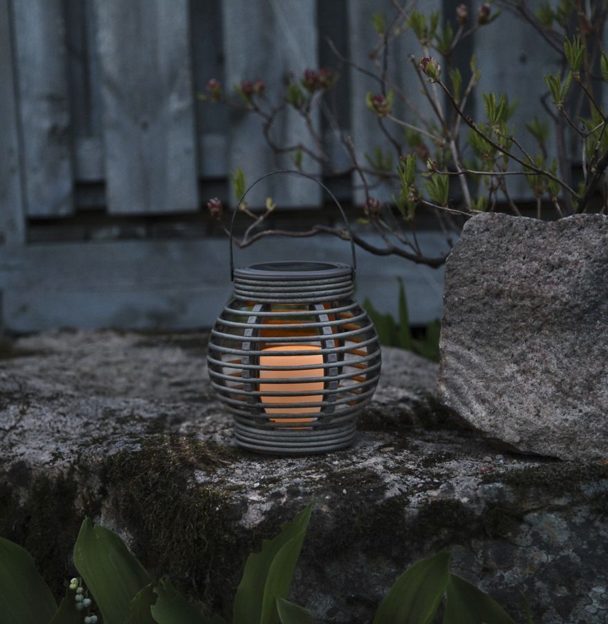 Solar Laterne Rotang - Grau, Lichtfarbe Warmweiss