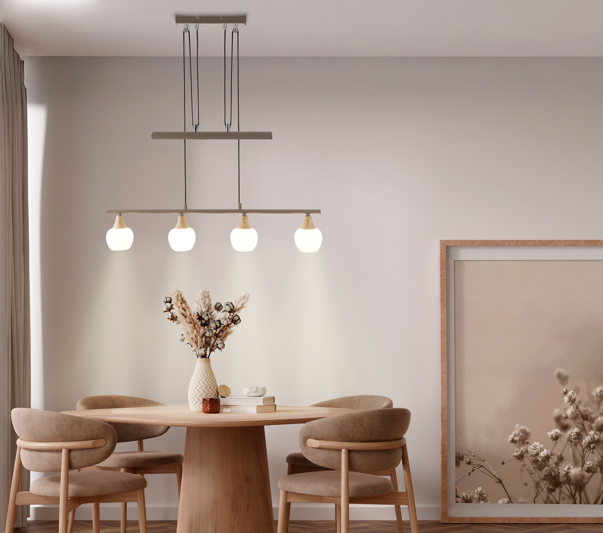 4er Pendelleuchte  MONACO  L: 78cm beige - IP20, E14, Beige