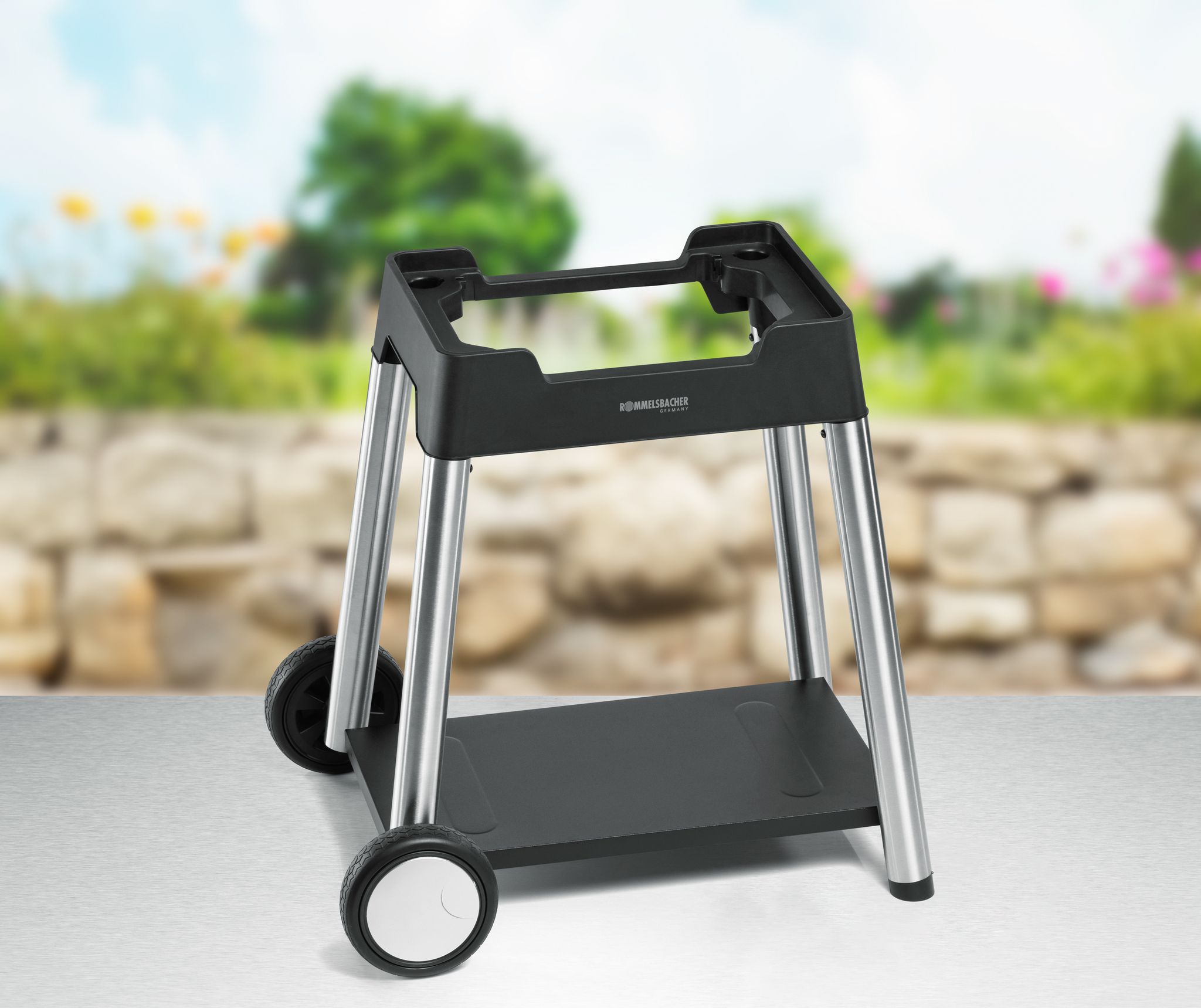Grillwagen  für BBQ 4000 - Edelstahl, Schwarz