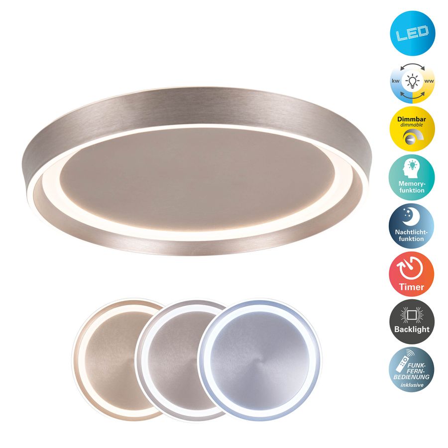 LED-CCT Deckenleuchte  LEVIAN  : 49cm champagne - IP20, LED-Modul, Nickelmatt