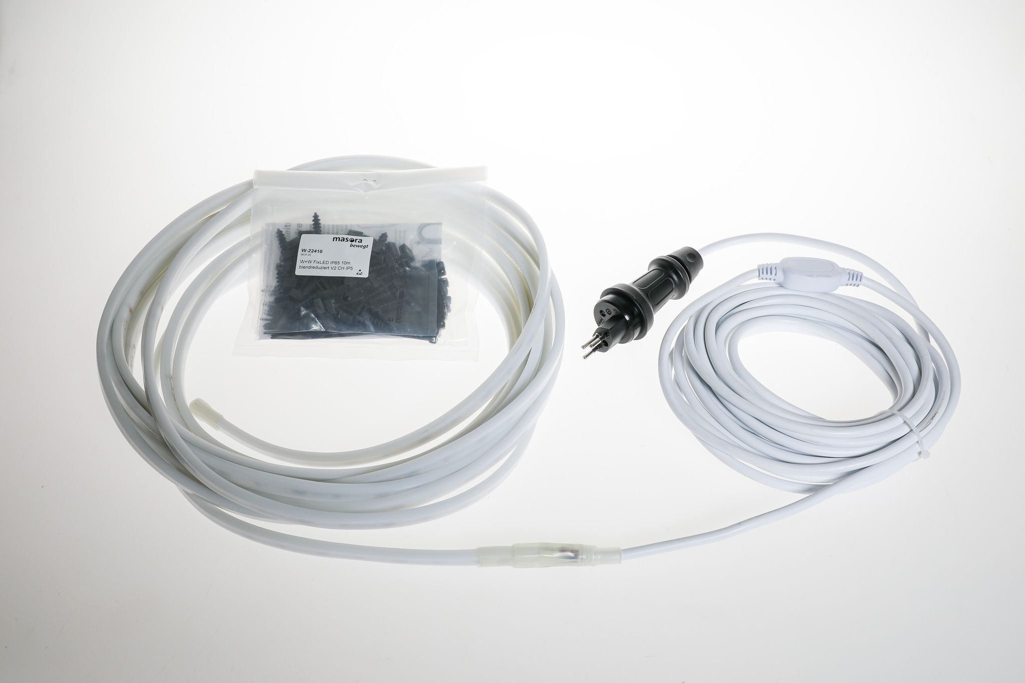 W+W FixLED IP65 Lichtschlauch blendreduziert  V2 CH IP55 (30m) - 9.5W/m, 600lm/m, 4000K, IP65, blendreduziert, 30m Rolle inklusiv 10m Anschlusskabel mit Stecker IP55