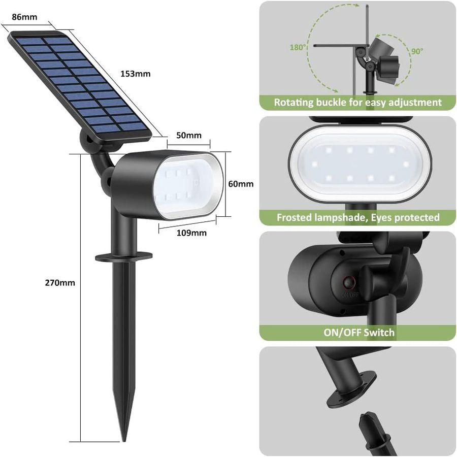 Solar-Gartenspot 2er Set mit Fernbedienung - Warm-/Kaltweiss, IP44