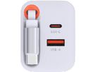 67W GaN 2-Port Fast Charger integr. USB-C Cable - Out: USB-C / USB-A: 67W PD, integriertes 70cm USB-C Kabel, weiss