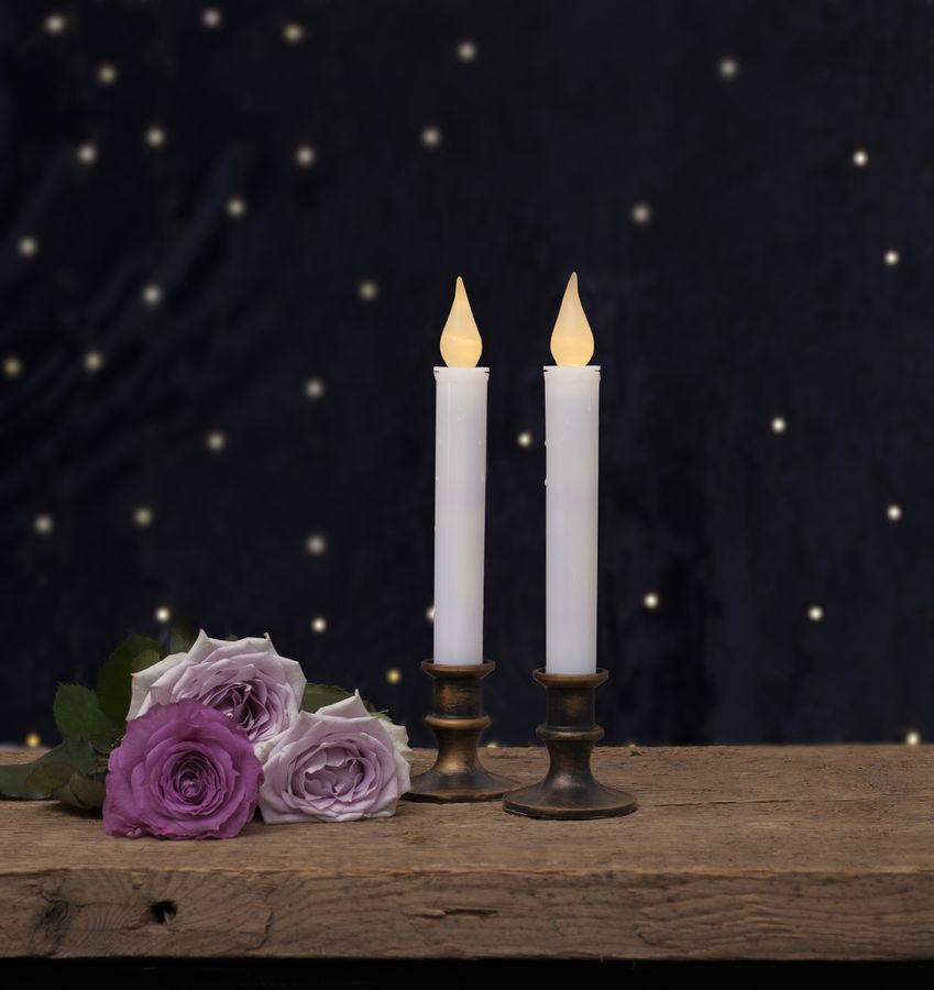 LED Dinner Kerze 2er Pack Mette - Indoor, Bronze, 23cm Höhe, Timerfunktion