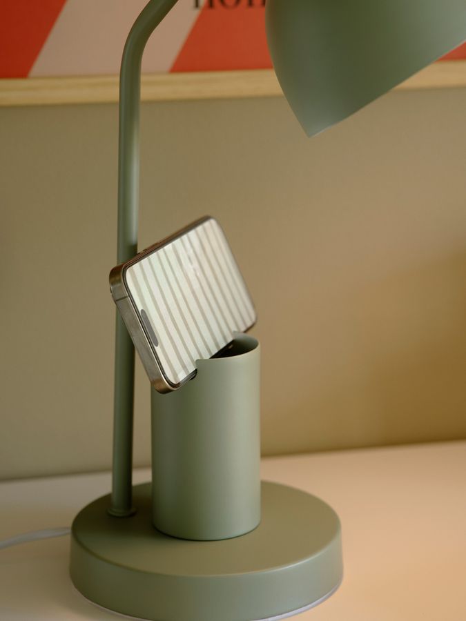Tischleuchte Devone Dusty Grün - 15W, E27, IP20