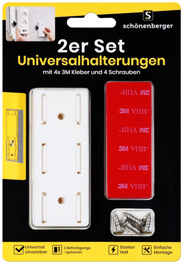 2er Set Universalhalterung - mit 4x 3M Kleber und 4 Schrauben