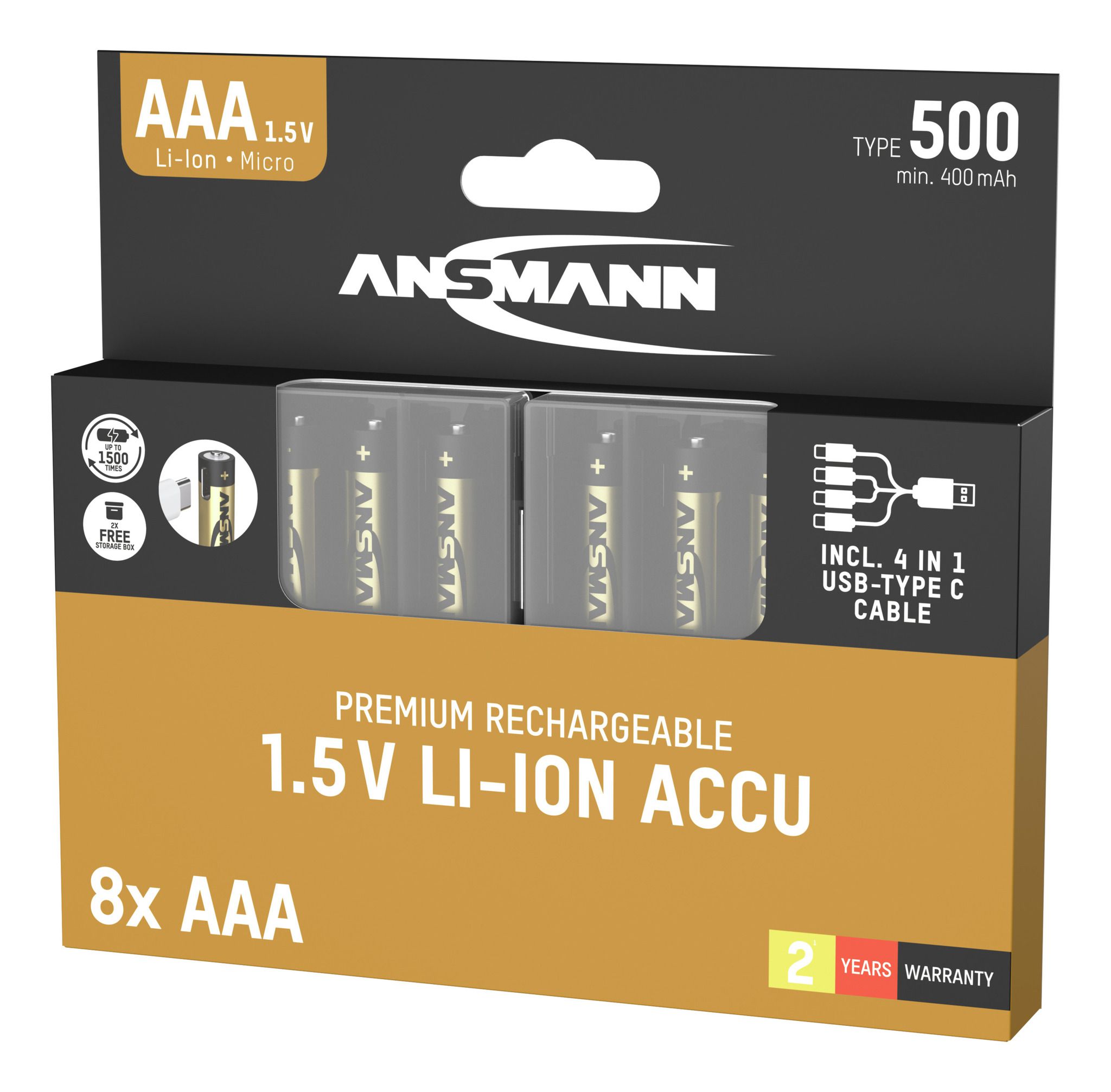 Li-Ion Akkus Micro AAA Typ 500 (min. 400 mAh) 8er Karton - 8er Box