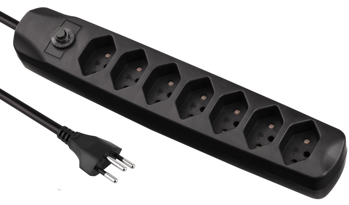 Fix Line Multiprise - 7xT13, 1.5m Kabel, H05VV-F 3G1mm2, schwarz, Kinderschutz