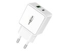 Home Charger HC218PD weiss - USB-Ladegerät Home Charger HC218PD weiß / 3 A / 20 W / 2 Port USB-C/A