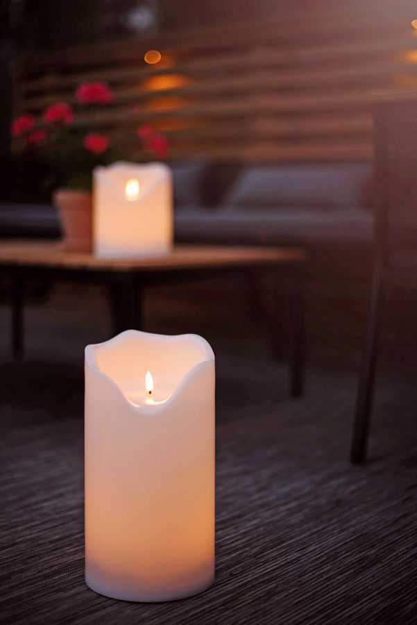 LED Pillar Kerze Flamme Grand - Outdoor, Weiss, 30cm, Timerfunktion