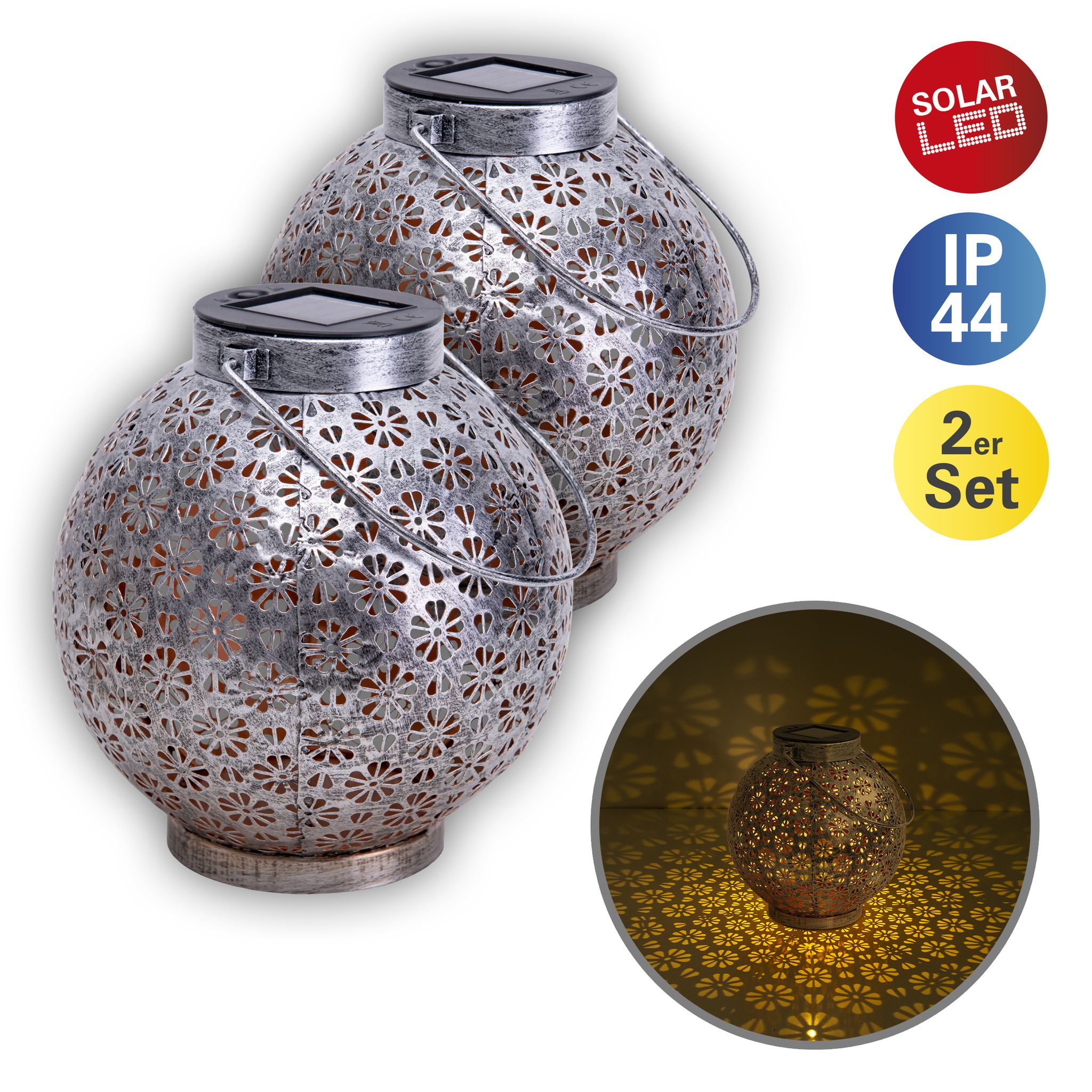 2er-Set LED Deko-Solarleuchte lb: 18cm silber - 2er-Set LED Deko-Solarleuchte lb: 18cm silber