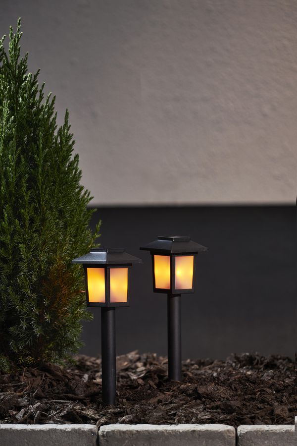 Solar Poller-Leuchte 2 Pack Flame Mini - Schwarz, Lichtfarbe Gelb