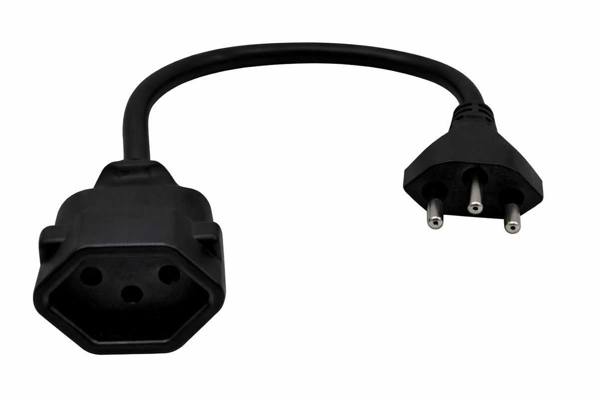 Verlängerungskabel 3-Polig - Stecker T12/Kupplung T13, 20cm H05VV-F 3G1.0mm2, Kinderschutz, schwarz