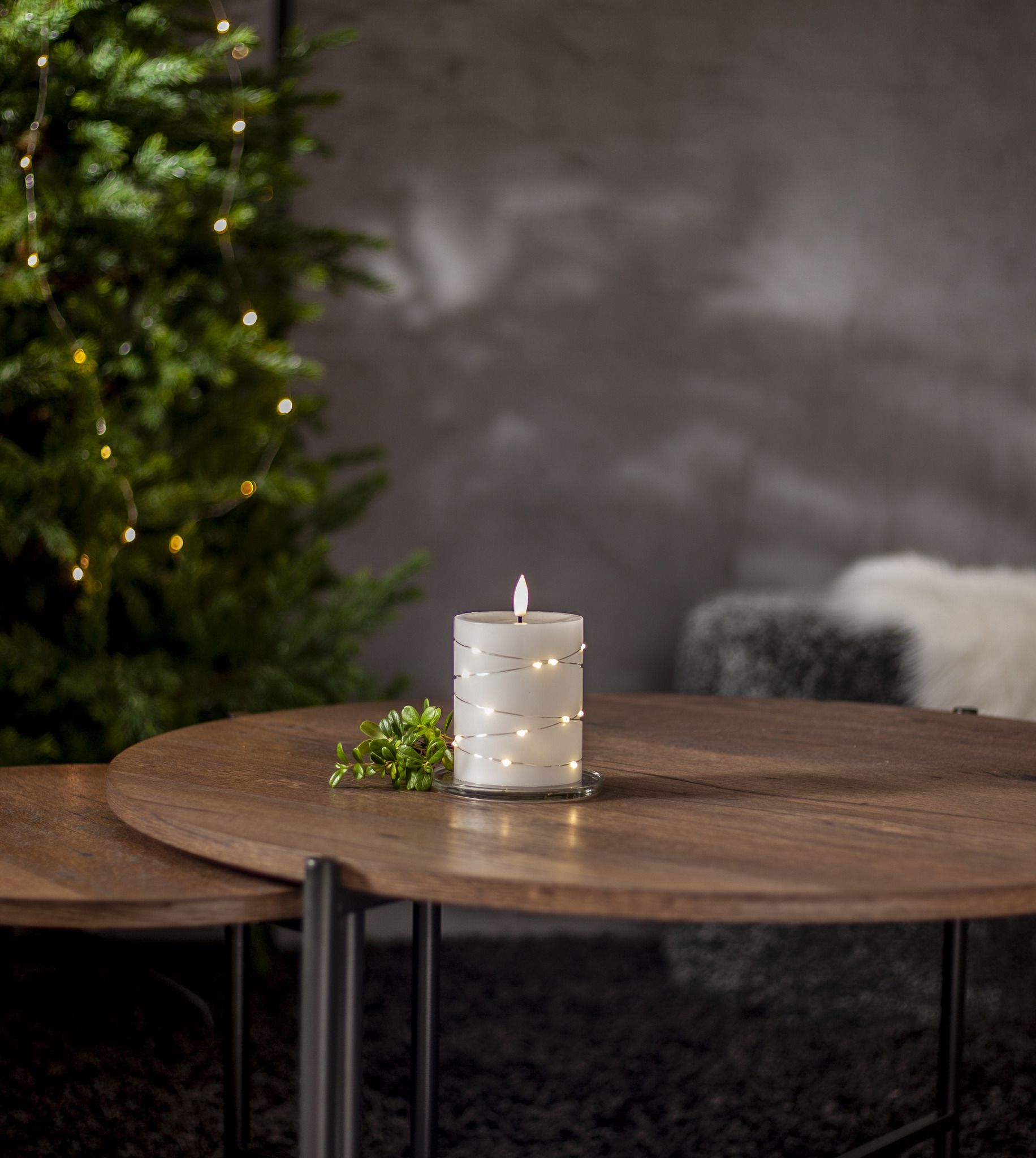 LED Pillar Kerze Flamme Dew - Indoor, Weiss, 12.50cm Höhe