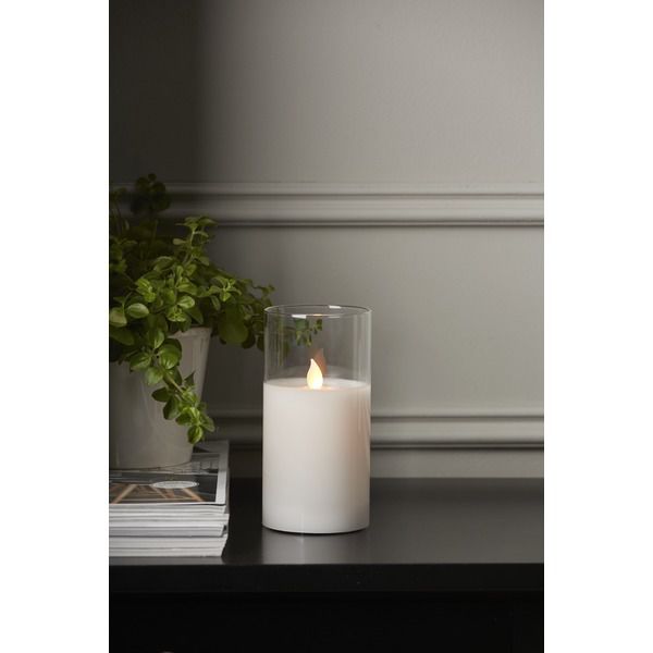 LED Pillar Kerze M-Twinkle - Indoor, Transparent, 15cm Höhe, Timerfunktion