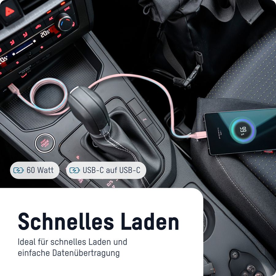 Magnetisches Silikonkabel USB-C auf USB-C, 120cm rose - Magnetisches Silikonkabel USB-C auf USB-C, 120cm rose