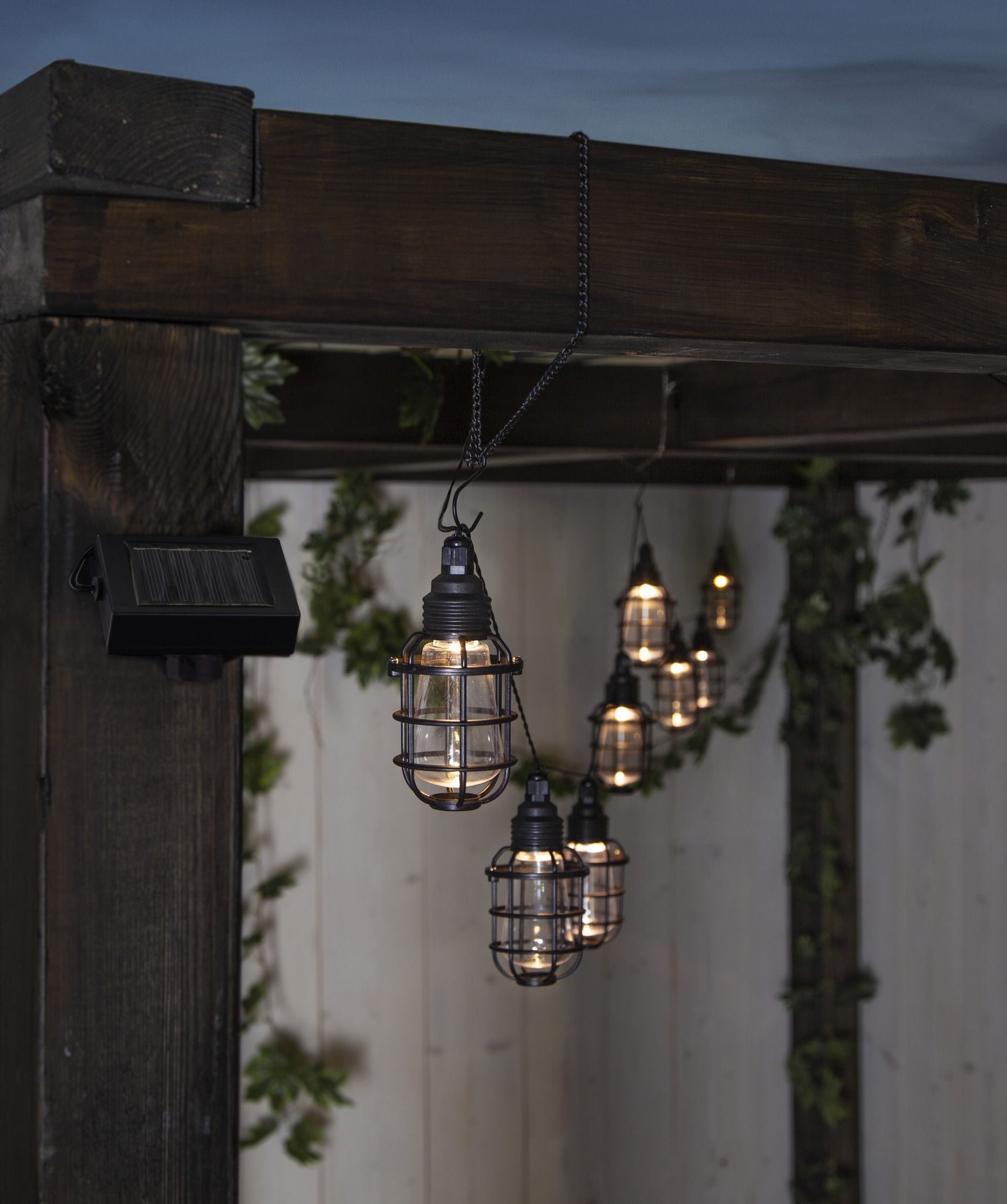 Solar Lichterkette Cage - Schwarz, Lichtfarbe Warmweiss
